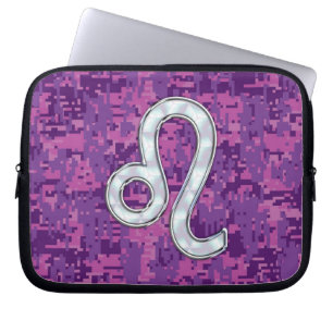 Leo Zodiac-tecken på Rosa Fuchsia Digital Camo Laptop Sleeve
