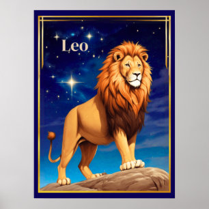 Leo Zodiac-tecken under Starry Himmel Poster