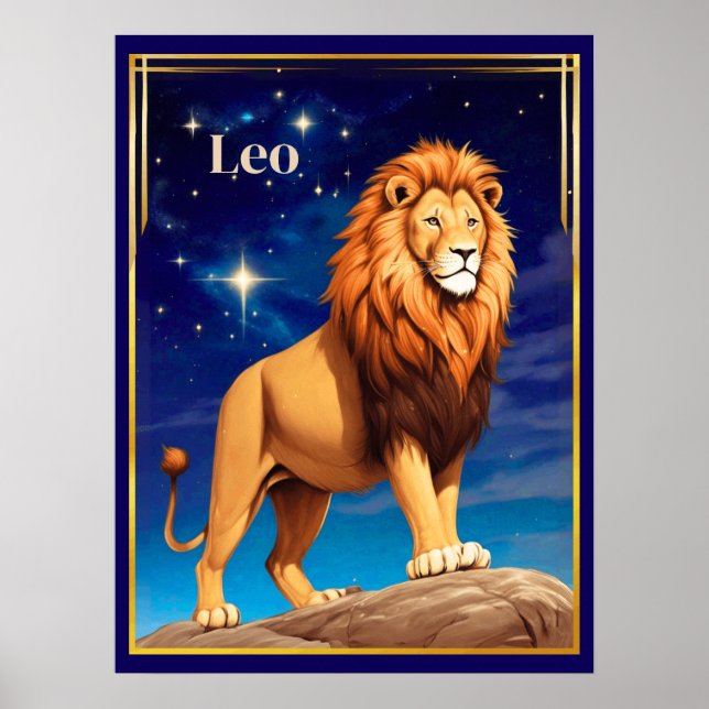 Leo Zodiac-tecken under Starry Himmel Poster (Framsidan)
