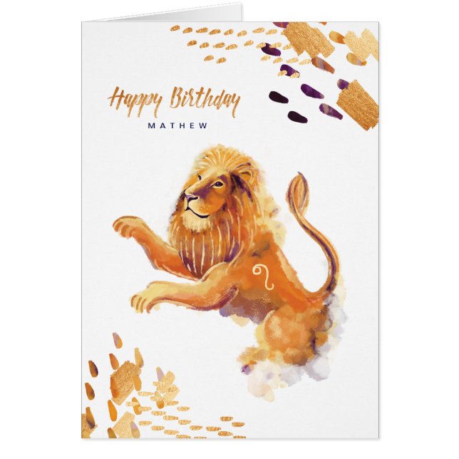 Leo Zodiac Watercolor Artistry Card Hälsningskort (Framsidan)