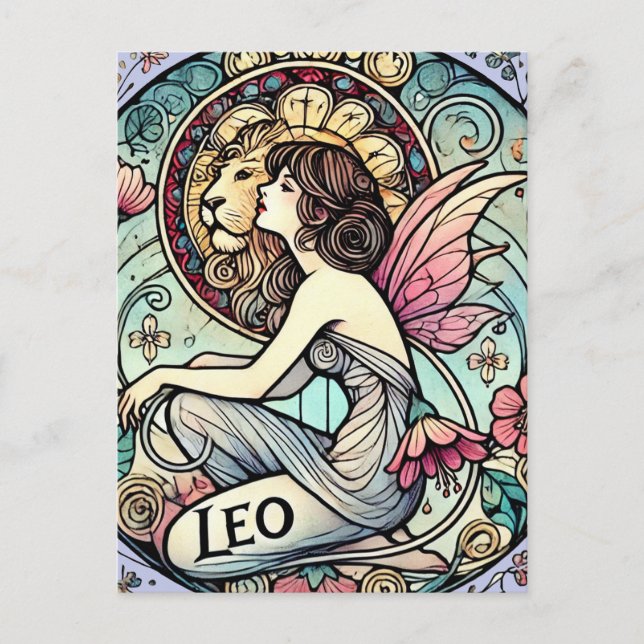 Leo Zodiacälva Astrologi Tecken Älvor            Vykort (Framsida)