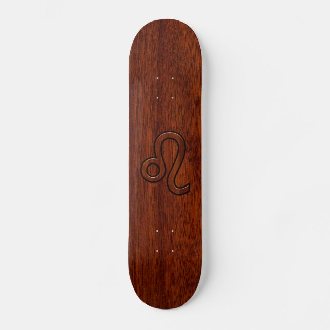 Leo Zodiacsymbol i den wood stildekoren för Skateboard Bräda 19,5 Cm (Framsida)
