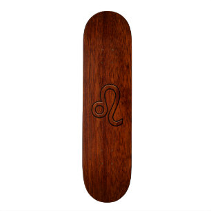 Leo Zodiacsymbol i den wood stildekoren för Skateboard Bräda 19,5 Cm