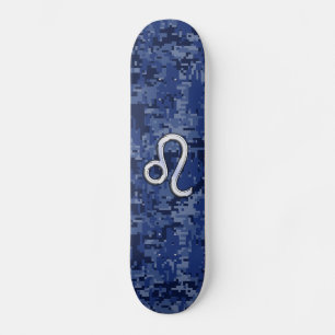 Leo Zodiacsymbol på marinblåa Digital Camo Old School Skateboard Bräda 21,6 Cm