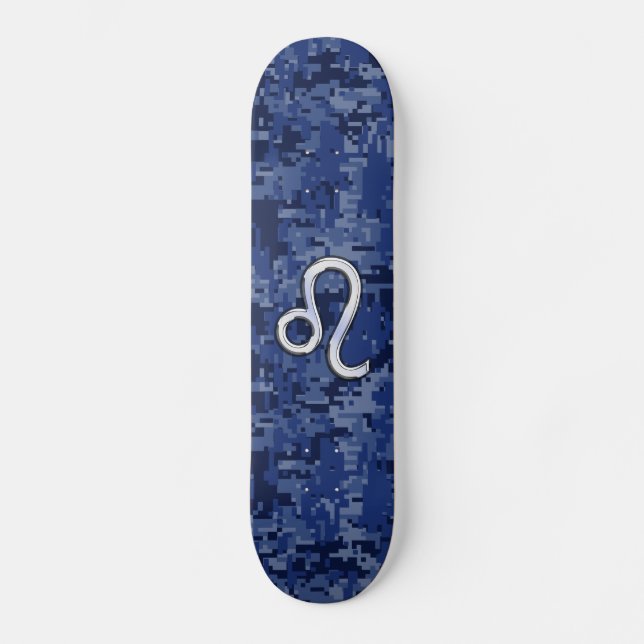Leo Zodiacsymbol på marinblåa Digital Camo Old School Skateboard Bräda 21,6 Cm (Framsida)