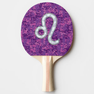 Leo Zodiacsymbol på rosa Fuchsia Digital Camo Pingisracket