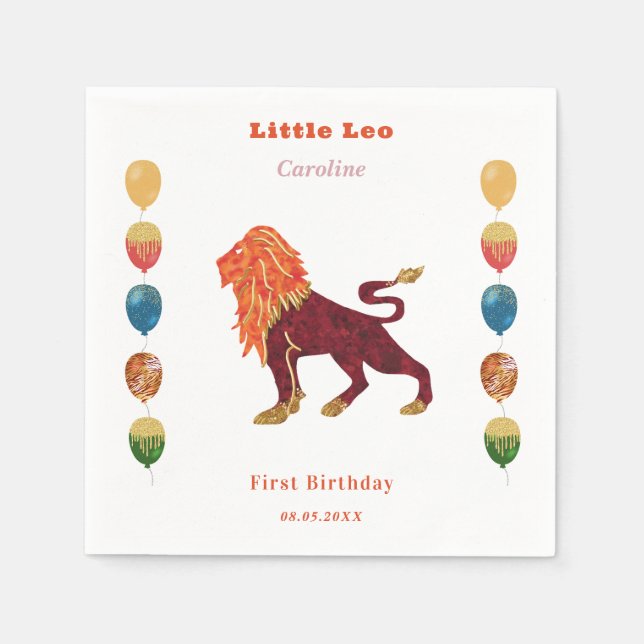 Leo Zodiak 1-års födelsedagsballonger & konstnärli Pappersservett (Framsidan)