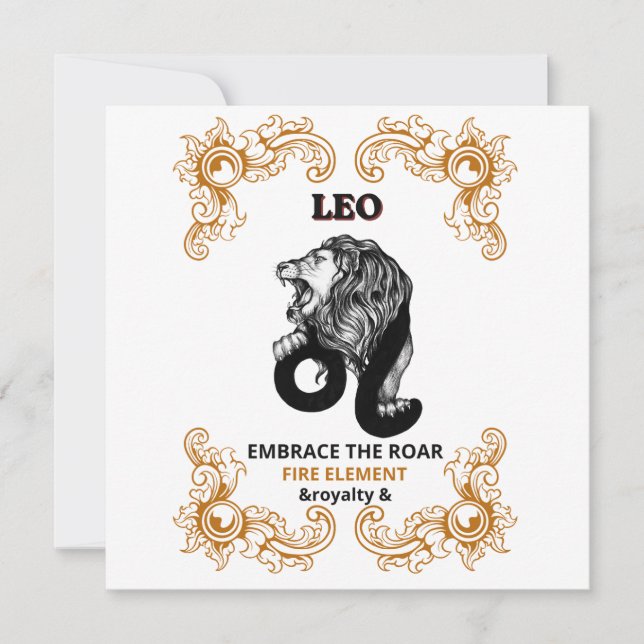 Leo Zodiak Royalitet | Omfamna Vrålet Eld Element Inbjudningar (Framsida)