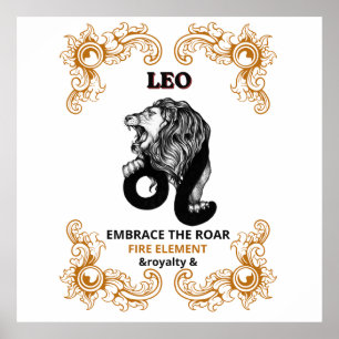 Leo Zodiak Royalitet Omfamna Vrålet Eld Element Poster