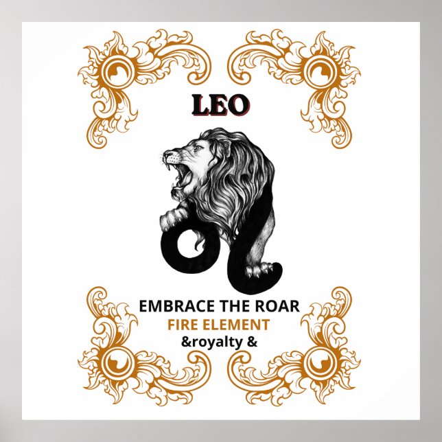 Leo Zodiak Royalitet | Omfamna Vrålet Eld Element Poster (Framsidan)