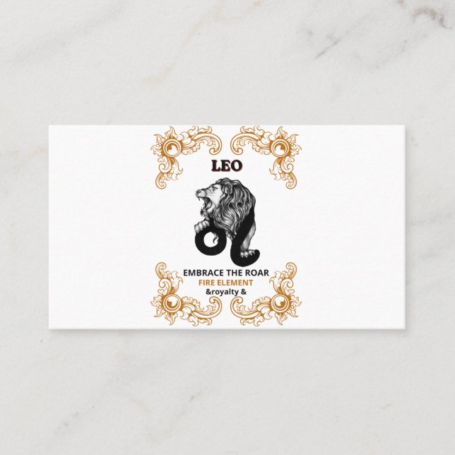 Leo Zodiak Royalitet | Omfamna Vrålet Eld Element Visitkort (Framsida)