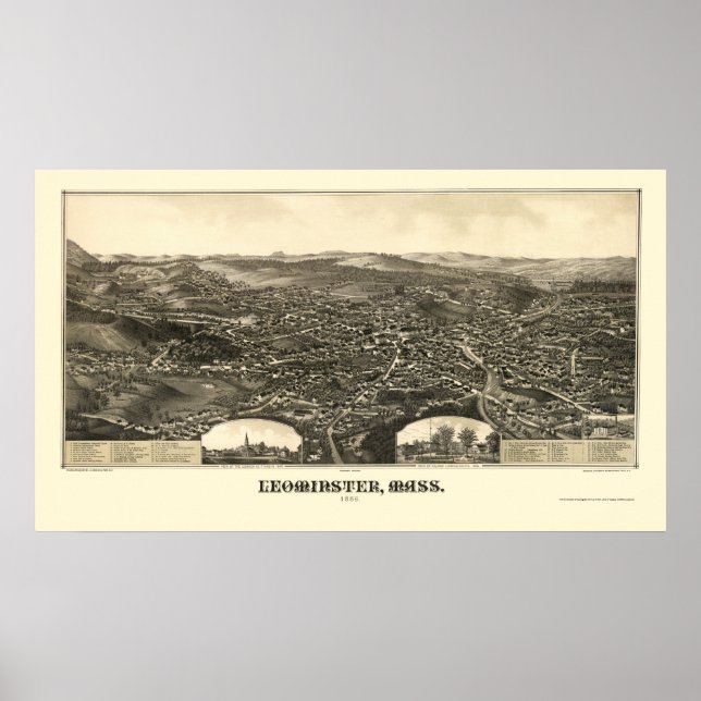 Leominster, MORSA Panoramic Karta - 1886 Poster (Framsidan)