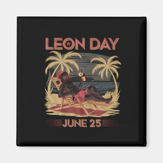 Leon Day June 25 Santa Beach 6 månader till jul Magnet (Framsidan)