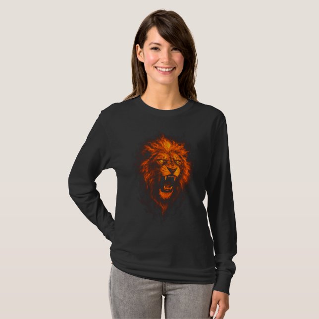 León de fuego Camiseta manga larga T Shirt (Hel framsida)