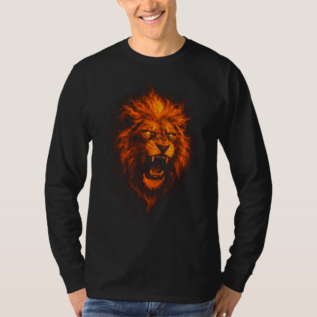 León de fuego Camiseta manga larga T Shirt (Framsida)
