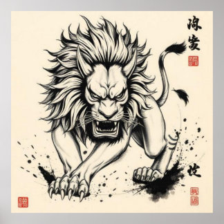 León Furioso – Estilo Arte Japonés Tradicional Poster