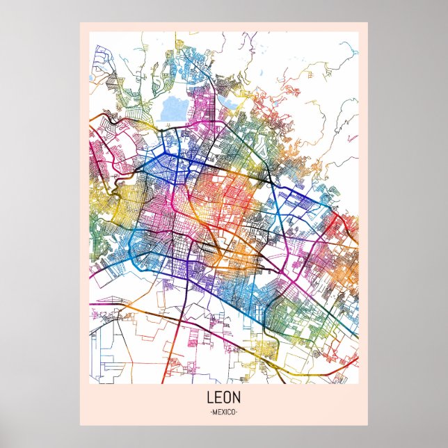 León Mexico City Karta Poster (Framsidan)