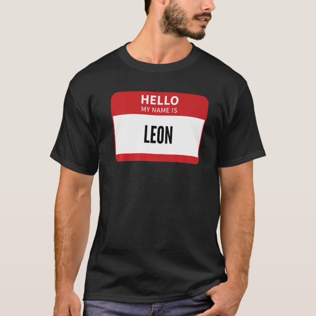 Leon Namn bricka Hej min Namn är Leon T Shirt (Framsida)