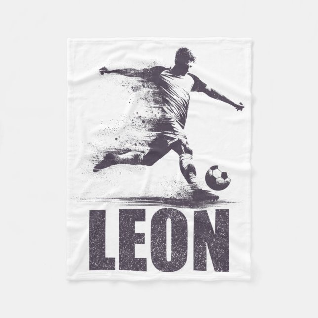 Leon Soccer Boys Personalized First Name Leon  Fleecefilt (Framsidan)