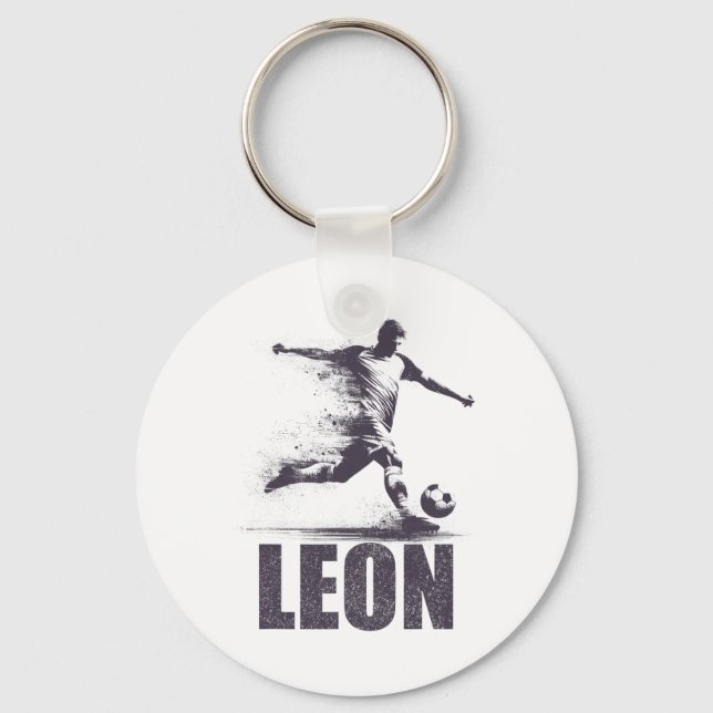 Leon Soccer Boys Personalized First Name Leon  Nyckelring (Framsida)