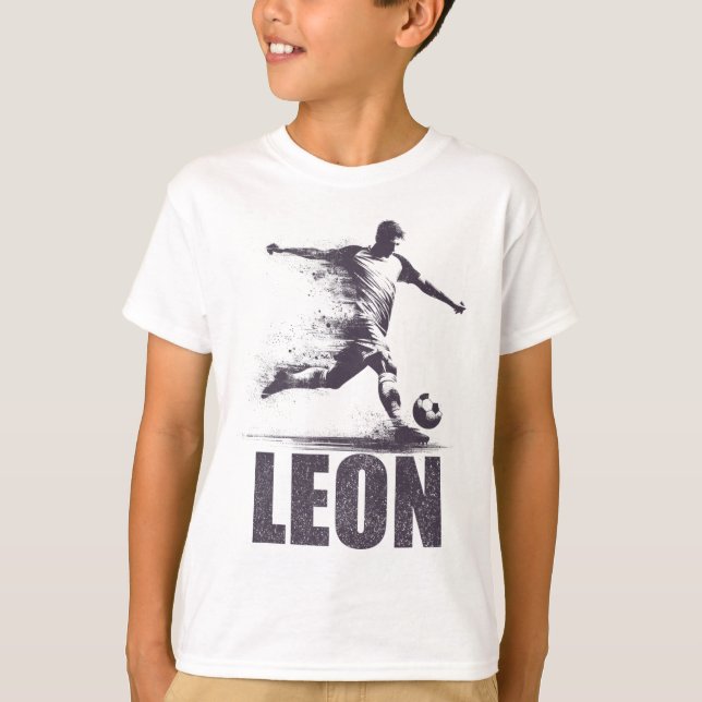 Leon Soccer Boys Personalized First Name Leon  T Shirt (Framsida)