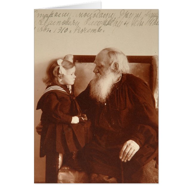 Leon Tolstoy med hans sondotter, Tatiana Hälsningskort (Framsidan)