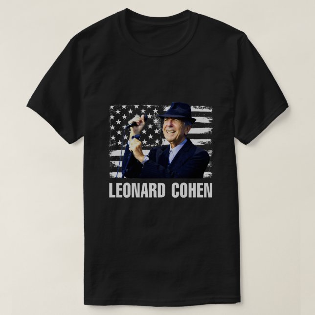 Leonard Cohen American Flagga T Shirt (Design framsida)