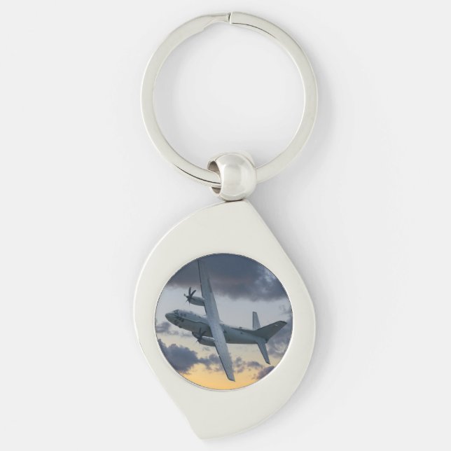 Leonardo C-27J Spartan Swirl Silverfärgad Nyckelring (Framsidan)