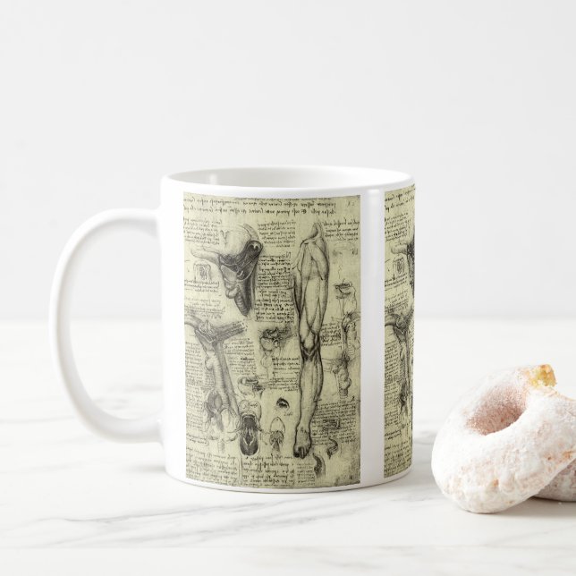 Leonardo da Vinci Ålderdomlig Människans Anatomi S Kaffemugg (Med munk)