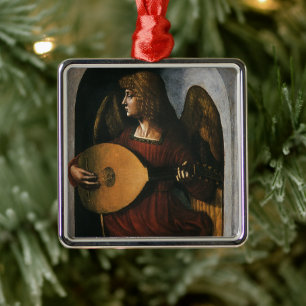 Leonardo da Vinci är An Angel in Red med en lute Julgransprydnad Metall