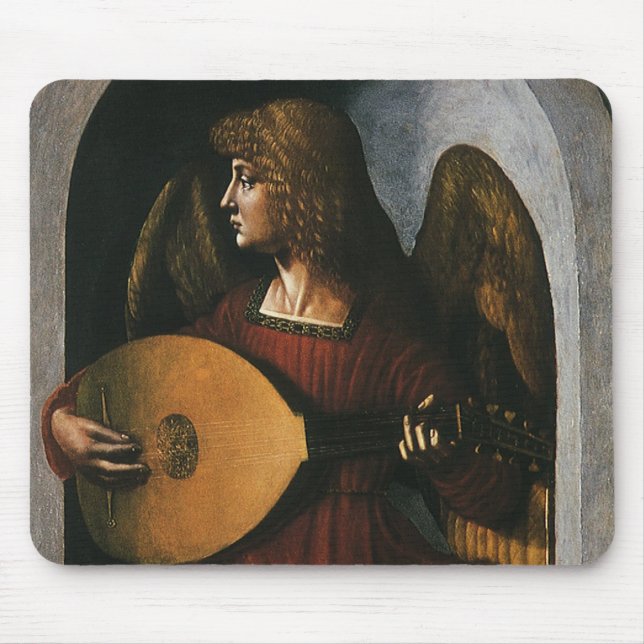 Leonardo da Vinci är An Angel in Red med en lute Musmatta (Framsidan)