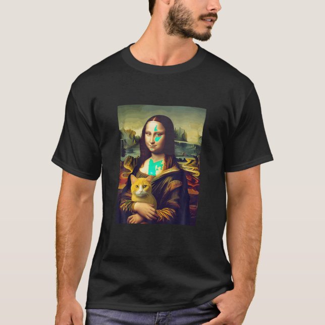Leonardo da Vinci är Mona Lisa Holding a Cat Funny T Shirt (Framsida)