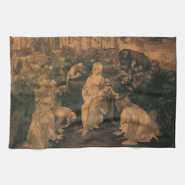 Leonardo da Vinci är "The Adoration of the Magi" Kökshandduk (Horisontell)