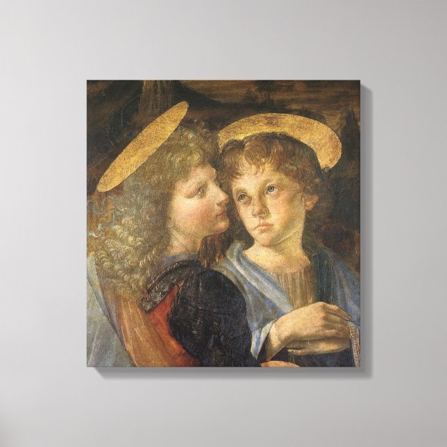 Leonardo da Vinci-baptism i Kristus Änglar Canvastryck (Framsida)