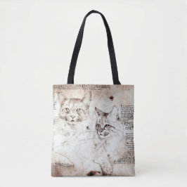 Leonardo da Vinci Cat Sketch Tote Bag Tygkasse