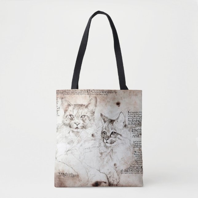 Leonardo da Vinci Cat Sketch Tote Bag Tygkasse (Framsida)