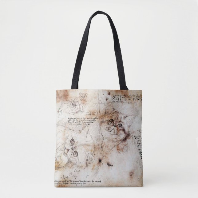 Leonardo da Vinci Cat Sketch Tote Bag Tygkasse (Framsida)