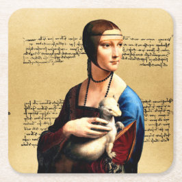 Leonardo da Vinci Dam med Ermine Underlägg Papper Kvadrat