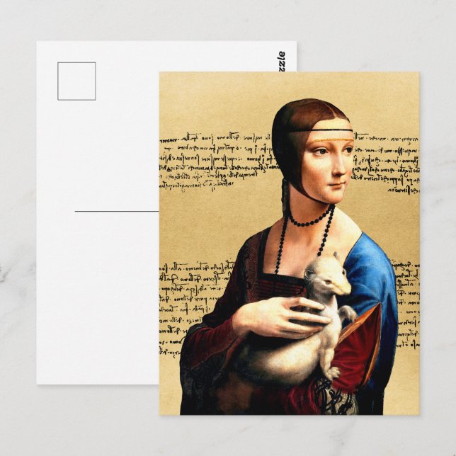 Leonardo da Vinci Dam med Ermine Vykort (Fram/baksida)
