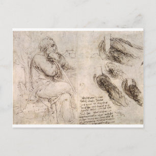 Leonardo da Vinci, eventuellt själv-porträtt. Vykort