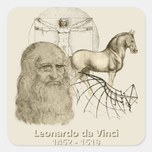 Leonardo da Vinci Fyrkantigt Klistermärke (Framsida)