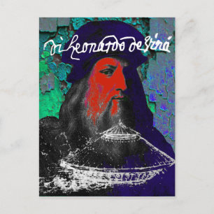 Leonardo Da Vinci Genius Mixed Media Collage Vykort