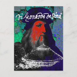 Leonardo Da Vinci Genius Mixed Media Collage Vykort