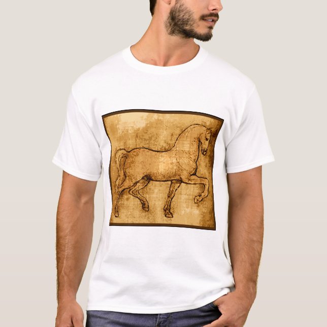 Leonardo Da Vinci hästkonst T Shirt (Framsida)