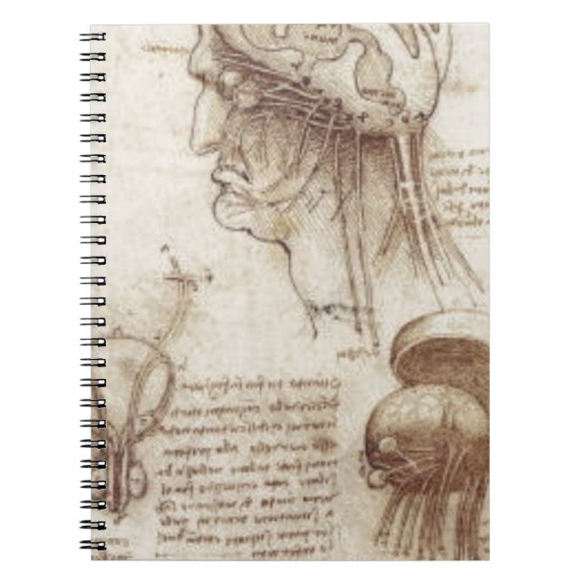 Leonardo Da Vinci - hjärnPhysiology Anteckningsbok Med Spiral (Framsidan)