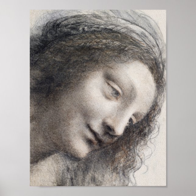 Leonardo da Vinci Huvudet av Jungfrun Skiss Konst Poster (Framsidan)