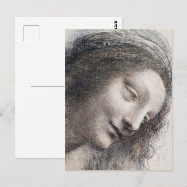 Leonardo da Vinci Jungfruns huvud Skiss Konst Vykort (Fram/baksida)