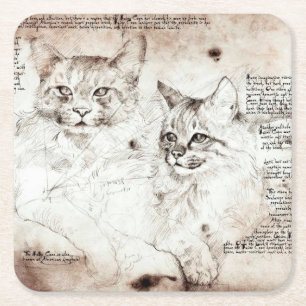 Leonardo da Vinci Katt Skiss Underlägg Papper Kvadrat