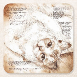 Leonardo da Vinci Katt Skiss Underlägg Papper Kvadrat