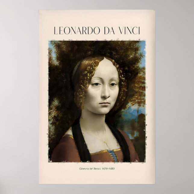 Leonardo da Vinci konsttryck - Ginevra de Benci Poster (Framsidan)